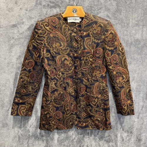 Vintage JH Collectibles Blazer Womens Large Paisley Collarless Made USA 90s