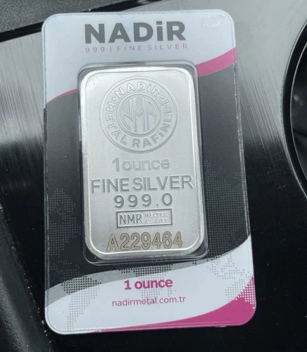 NADIR METAL REFINERY  1 OZ. FINE SILVER BULLION BAR 999 SEALED IN ASSAY / BU-UNC