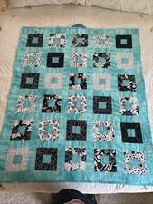 Handmade Lap, Crib Quilt Blue/Black /White Cotton and Flannel 45x37