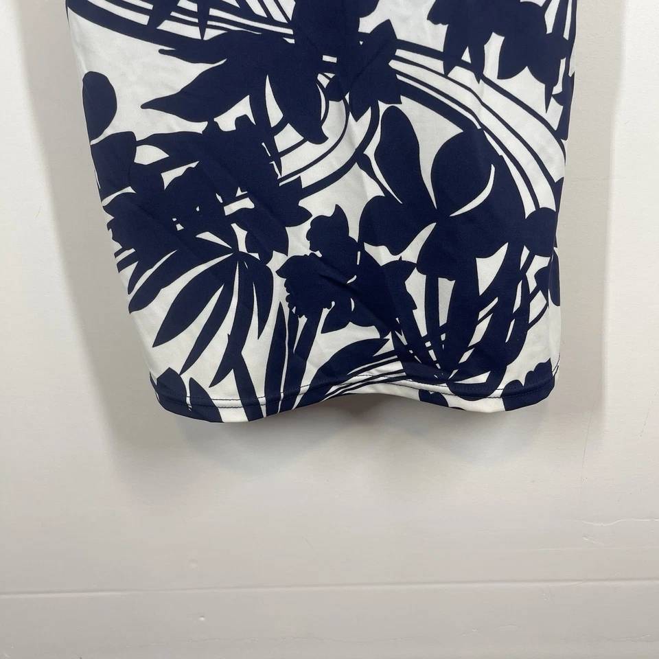 Caribbean Joe Tankini Swimsuit Top Womens 12 Blue White Floral Vacation Beach - Image 4 of 4