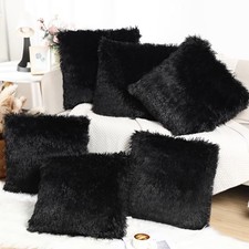 6 Pcs Christmas Faux Fur Throw Pillow Covers Fluffy Couch Cushion 18 x Black