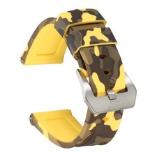 Silicone Watch Bands 22mm Soft Watch Band with Silver Buckle, Camo Yellow
