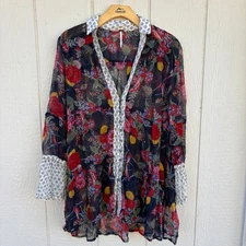 Free People Thunder Canyon Tunic Blouse Women's Small Floral Sheer Boho Cottage