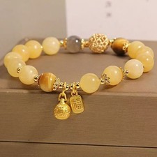 Natural Citrine Crystal Bracelet Yellow Gemstone Healing Stretch Bracelet Gift