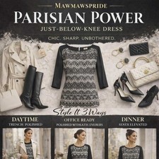 BLACK CHIC Mossimo Women Lace Print Sheath Dress Long Sleeve Parisian Power M