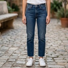 Levi's Blue Premium Denim Wedgie Straight Button Fly Raw Fray Hem Jeans 25