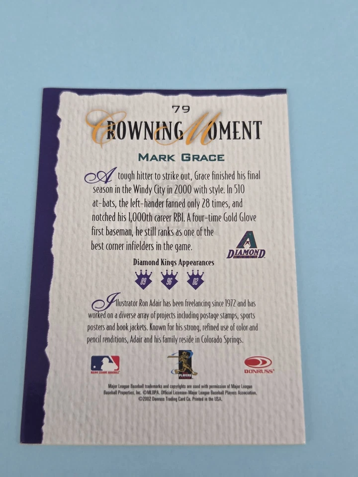 2002 Donruss Diamond Kings Bronze Foil #79 Mark Grace Arizona BASEBALL Card 5H - Image 2 of 2