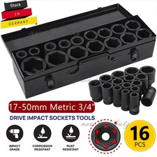 16x Schlagschrauber Nüsse Steckschlüssel Satz Nuss Set LKW 3/4 Zoll 17-50 mm 6Pt
