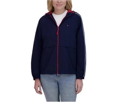 Tommy Hilfiger Women s Hooded Windbreaker Jacket Blue Sz Medium NWT Lightweight