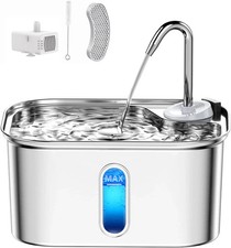 Cat Water Fountain Stainless Steel 2.5L 85oz 6 Layer Filter Ultra Quiet Flow Pet