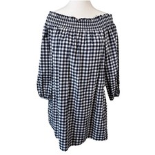 Abercrombie and fitch off the shoulder gingham dress M  blue white Check Smock