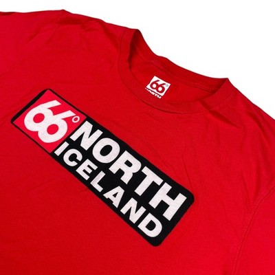 66° North Iceland Men's 100% Cotton Box Logo S/S T-Shirt Red   Small
