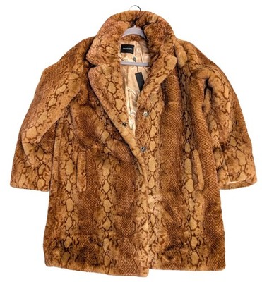 Dolce Cabo Faux Fur Soft Furry Snakeskin Gold Brown Over Coat Womens Large
