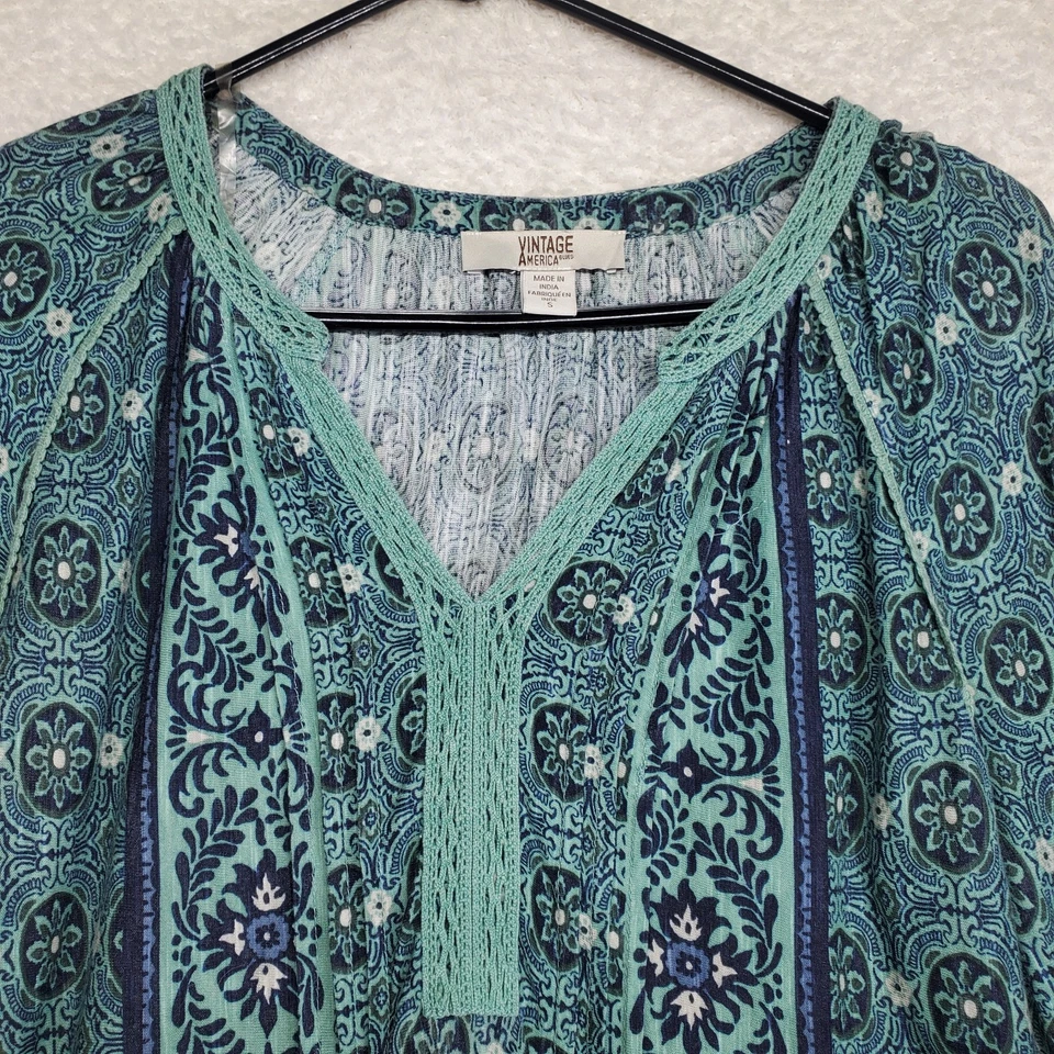 Top Boho Feminino Vintage América Pequeno Azul-petróleo Floral Crochê Festival Hippie - Imagem 3 de 4