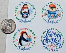 set 12 stickers envelope seals Christmas PENGUIN merry present mama kid candy