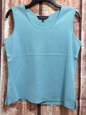 Ming Wang Sleeveless Top Womens Sz S Career Basic Scoop Neck Aqua Knit Tank New