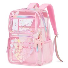 MOONBABY Heavy Duty TPU Clear Backpack for School Girls, Pink, Stadium Approved