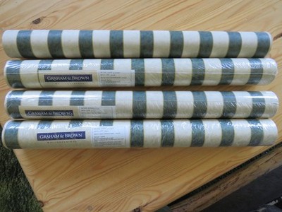 4 Rolls Graham & Brown Vinyl Green Striped Wallpaper Wall Covering 56 Sq Ft Each
