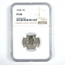1958 Jefferson Nickel PF 68 NGC 5c Proof Coin SKU:CPC8580