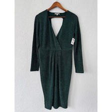 Charlotte Russe Green Shimmer Long Sleeve Midi Dress Size Large