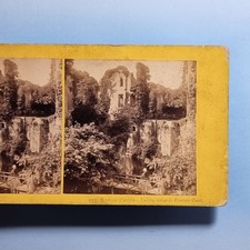 Raglan Stereoview 3D C1870 Real Photo Wales Crinoline Lady At Castle Ruins