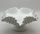 Vintage Fenton Hobnail White Milk Glass Candle Holder Ruffled Edge 8.25” W