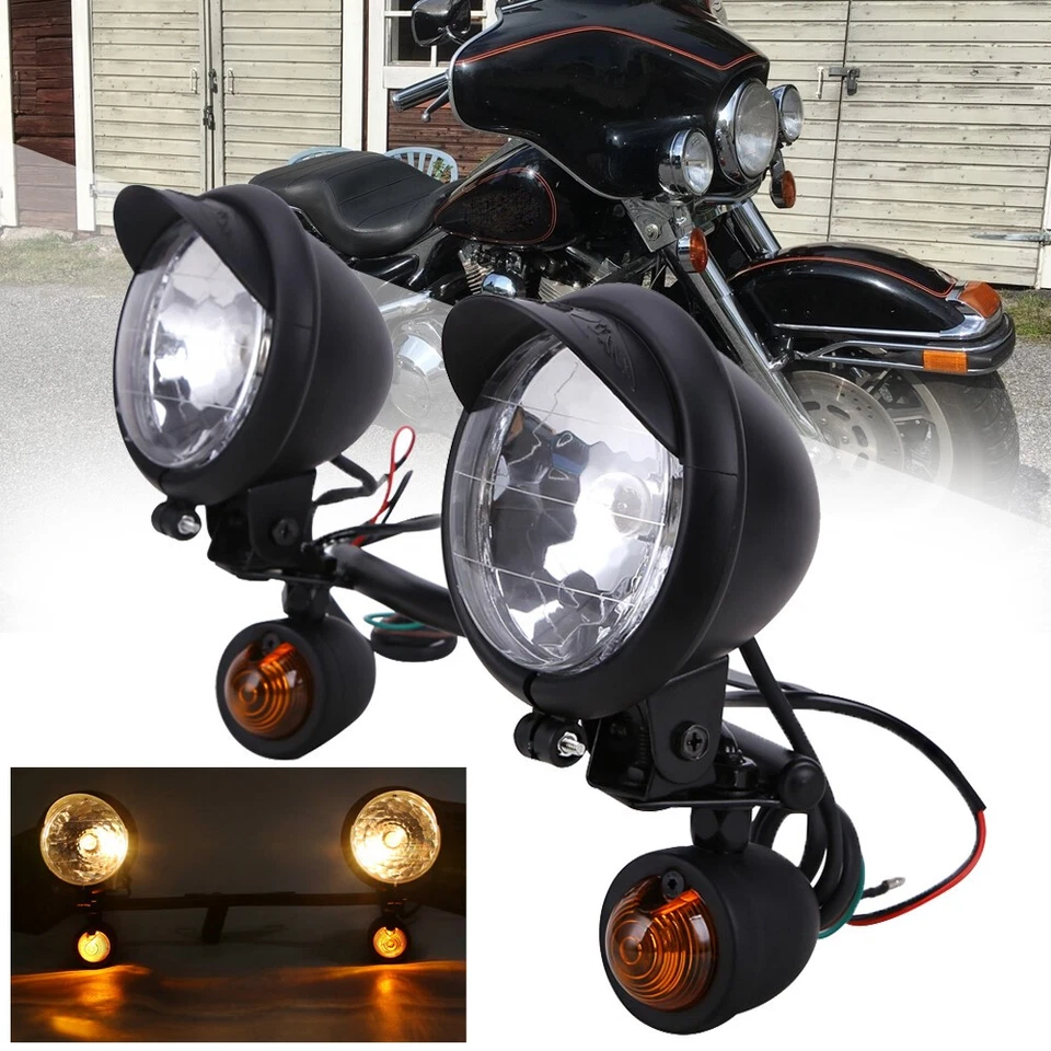 Black Motorcycle Passing Driving Spot Fog Lamp Turn Signal Light Bar For Harley - Image 2 of 4