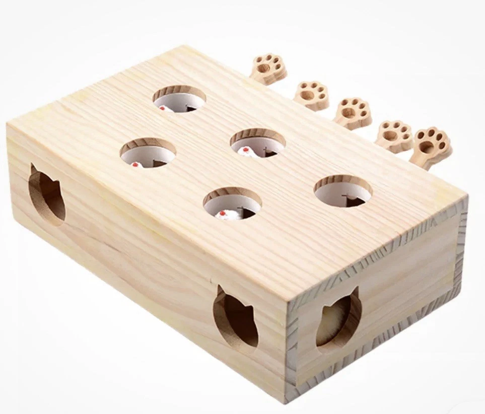 Interactive Cat Toys Whack-a-mouse Solid Wood Toys for Indoor Cats Kitten Catch