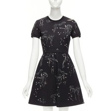 VALENTINO black glitter cloud star jacquard short sleeve fit flare dress S