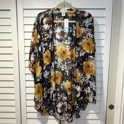 Emory Park Caley Open Front Floral Kimono Black Sheer Stitch Fix Size XL NWT