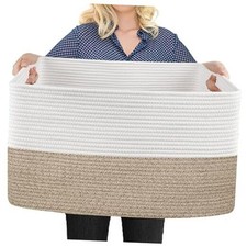 Extra Large Blanket Basket, 22" x 17" x 12" Rectangle Blanket Storage for Brown