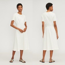 Everlane Organic Cotton Waisted Midi Dress Women’s Small Cream Short Sleeve