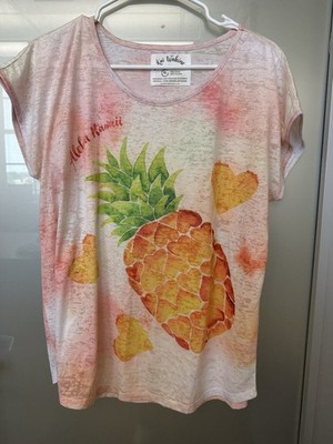 Pineapple Kai Wahine shirt size XL Made in Hawaii Pink white  Watercolor