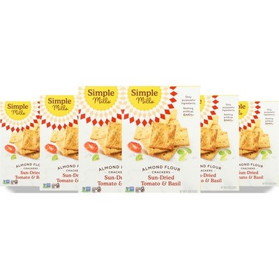 Sun-Dried Tomato Basil Almond Flour Crackers By Simple Mills 4.25 Oz 6 Pack