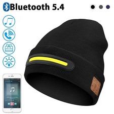Warm Beanie Hat with Integrated LED Front Light and Bluetooth Music Earphone-