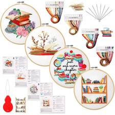 4 Set Embroidery Kit for Beginners Adults Book Lovers Funny Cross Stitch Embr...