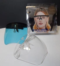 Hard Clear PLASTIC 3 Protective Face Shield Shields NEW Clear Blue & Black