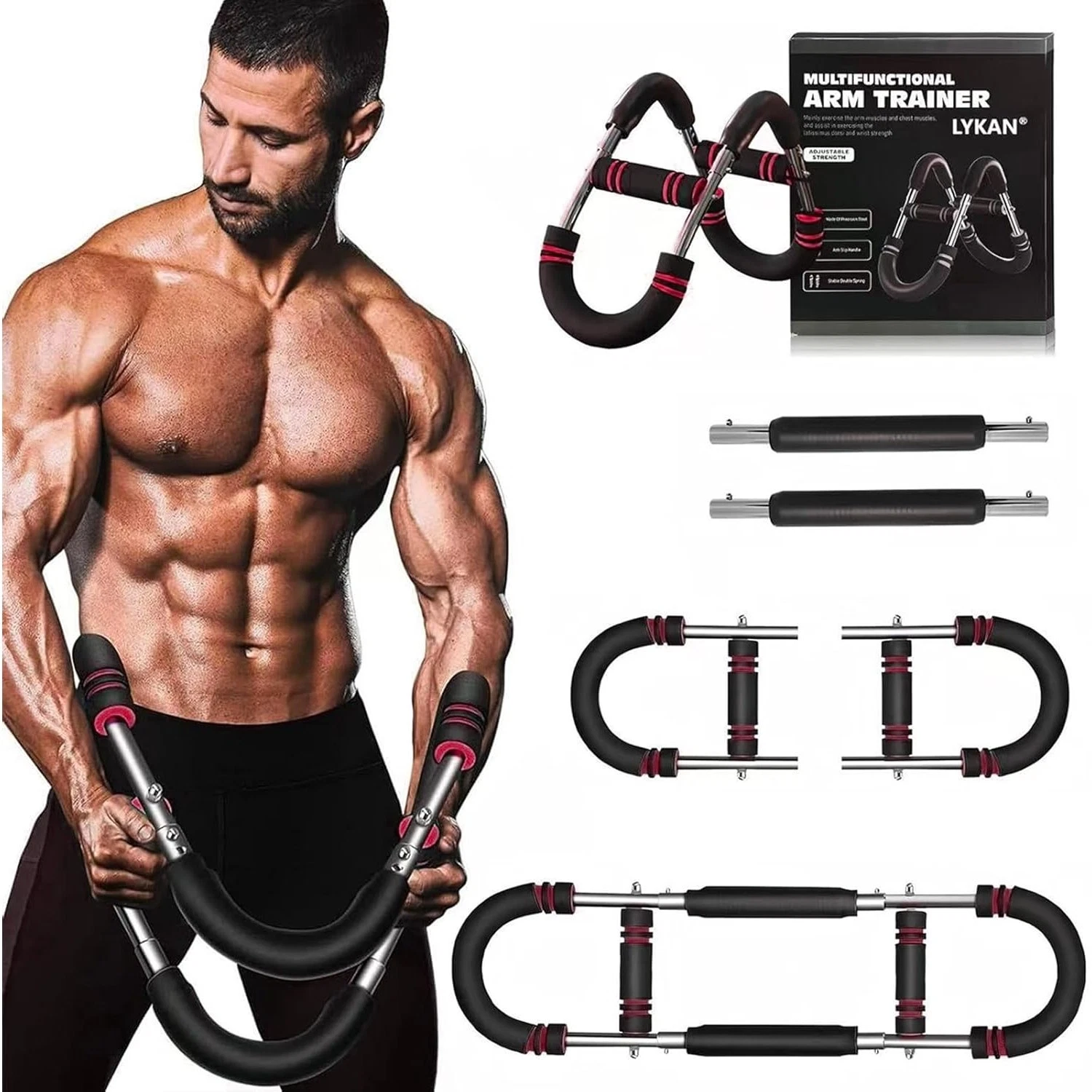 Twister Arm Trainer, 40-100lb Adjustable Chest Workout Equipment (Red)