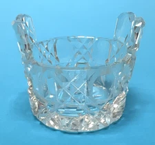 Antique Cut Crystal Bucket Shaped Open Salt Dip Grid Design 1 3/4 x 2 x 1 1/8 In