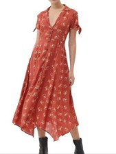 Urban Outfitters Elle Button Through Midi Dress Red Floral Size XS