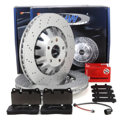 SHW Bremsscheiben Ø 370mm + ZIMMERMANN Beläge + Sensor für AUDI RS3 8P vorne