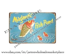 1960s Magnetic Fish Pond Game metal tin sign office wall decor