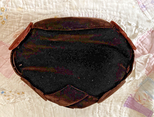 Vintage Brown Velvet Half Hat Decorated with Hearts - Picture 4 of 6
