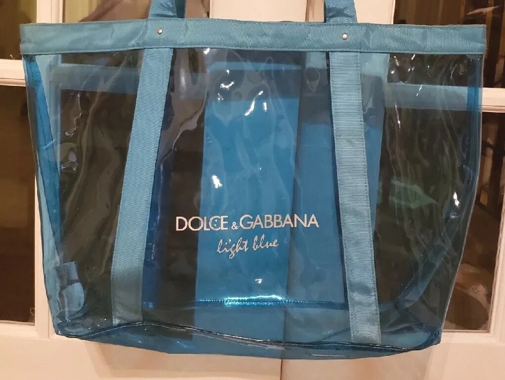 DOLCE & GABBANA DG XL LIGHT BLUE TOTE BEACH BAG VINYL SEE-THROUGH 18 X15