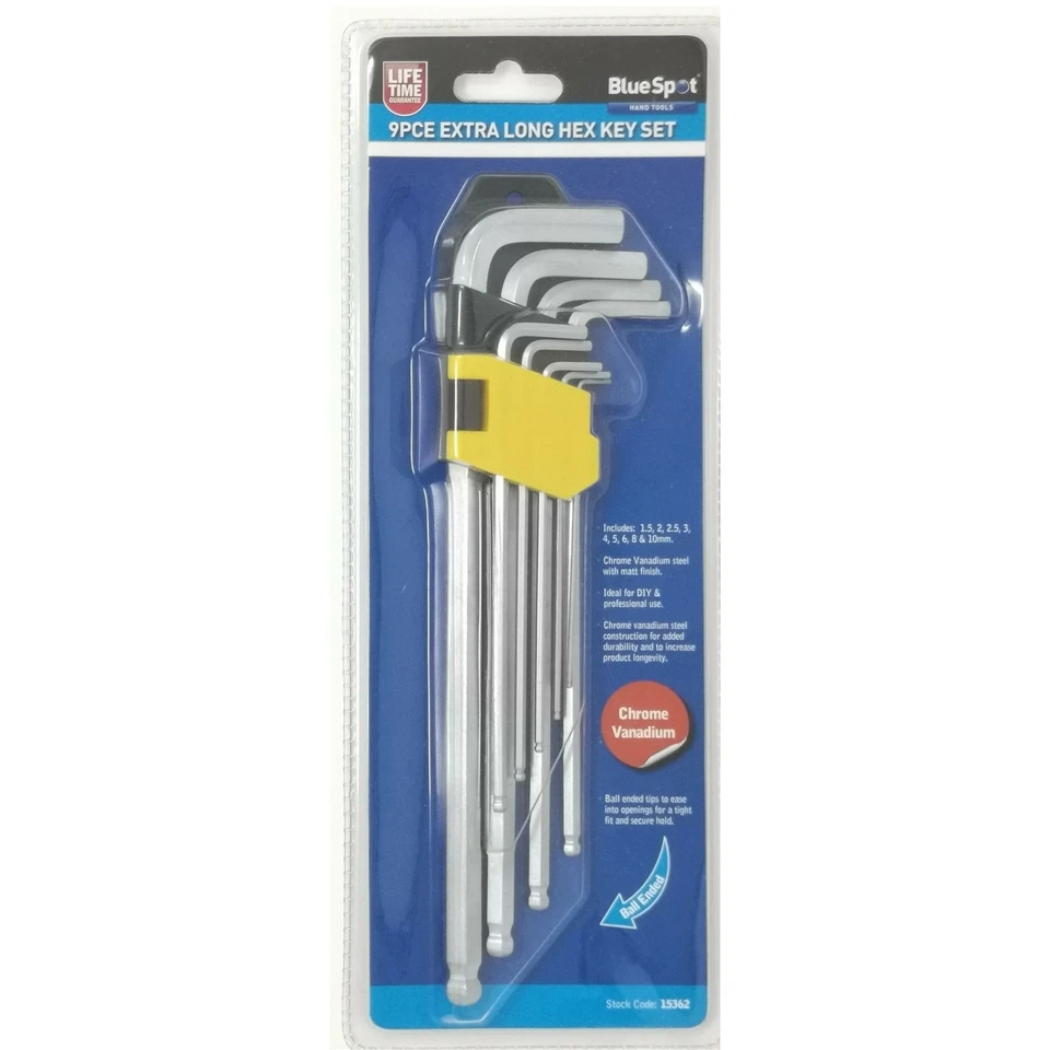 Bluespot 9 Pc Extra Long Metric Ball Point Hex Allen Key Set Alan 1.5 - 10mm - Image 2 of 3