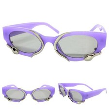 Women Classy Elegant Modern Retro Style SUN GLASSES Funky Purple Frame Gray Lens