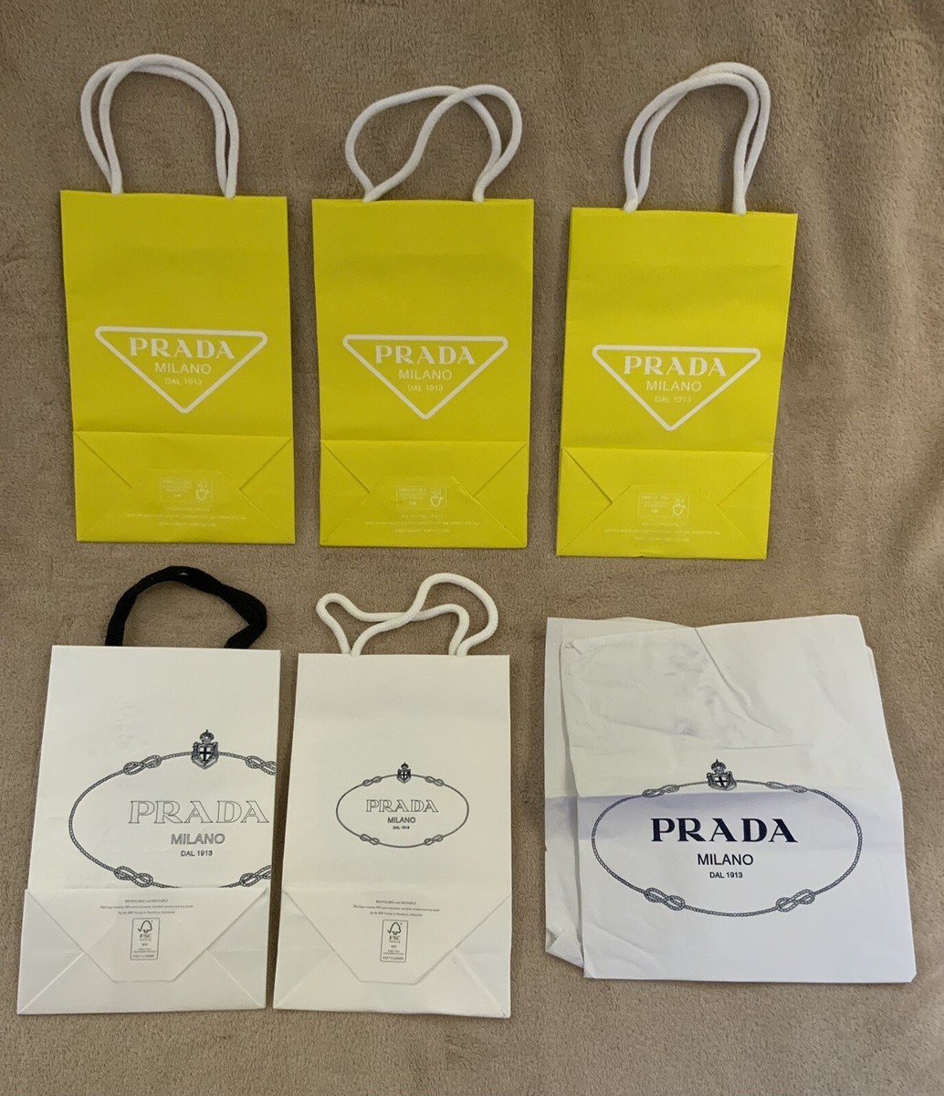 LOT OF 5 PRADA MILANO DAL 1913 WHITE & YELLOW EMBOSSED PAPER
