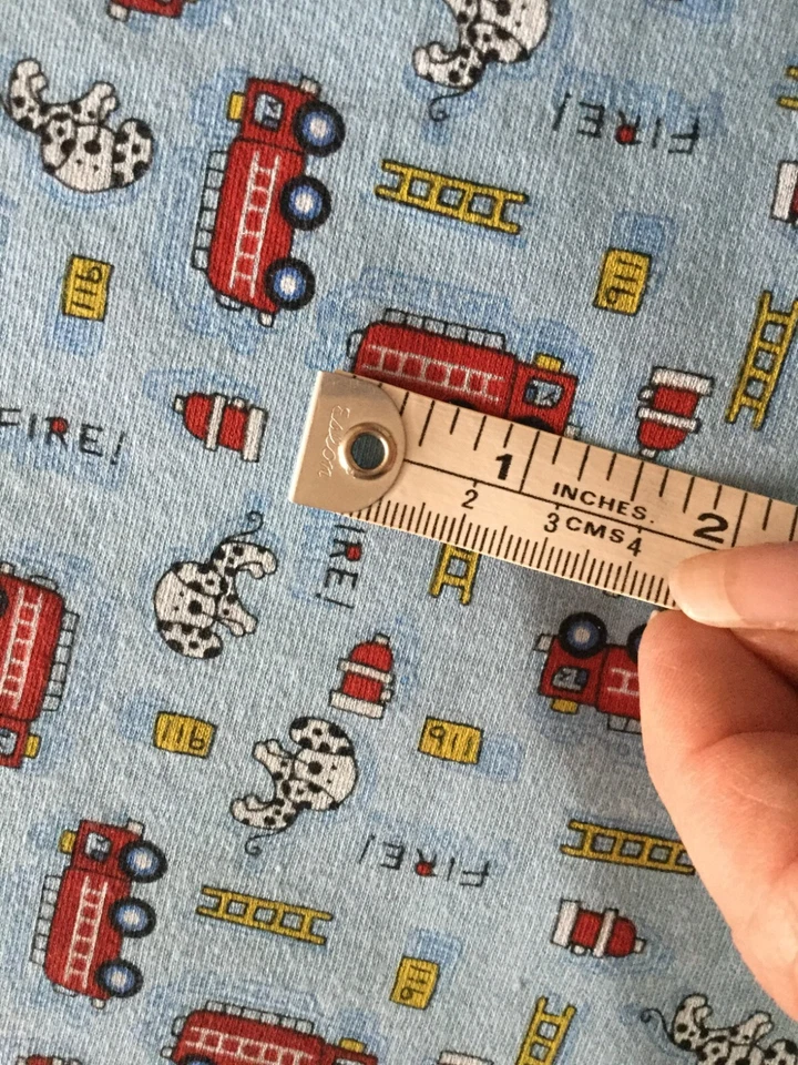 Fabric Firefighter Fire Engines Dalmations Dogs Yellow Ladders on Blue Knit - Image 2 of 4