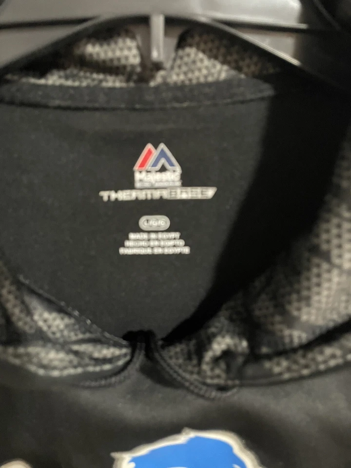 Majestic Terma Base Size L Hoodie Sweatshirt Black Logo Lions Foodball Detroit  - Image 3 of 4