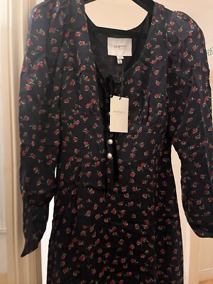 L.K.Bennett Annis Navy Raspberry Print Midi Dress uk10